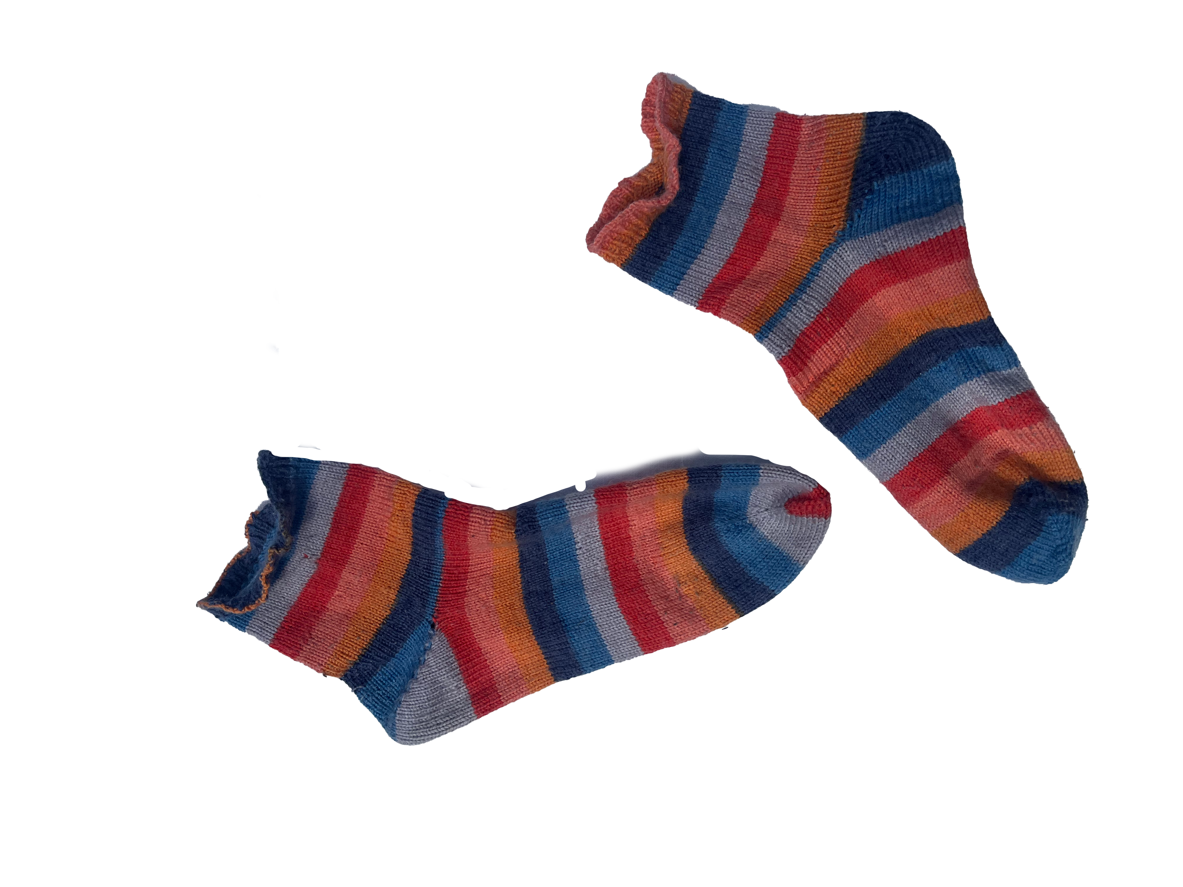 a pair of knit socks in fun colours
